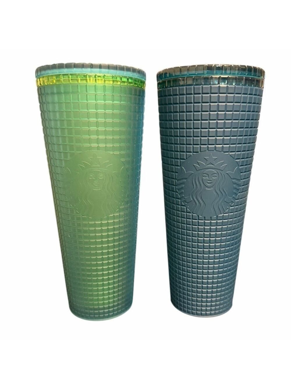 2 Starbucks Soft Touch Grid 24oz Venti Tumblers 2022 Mountain Dew Cobalt Blue EC